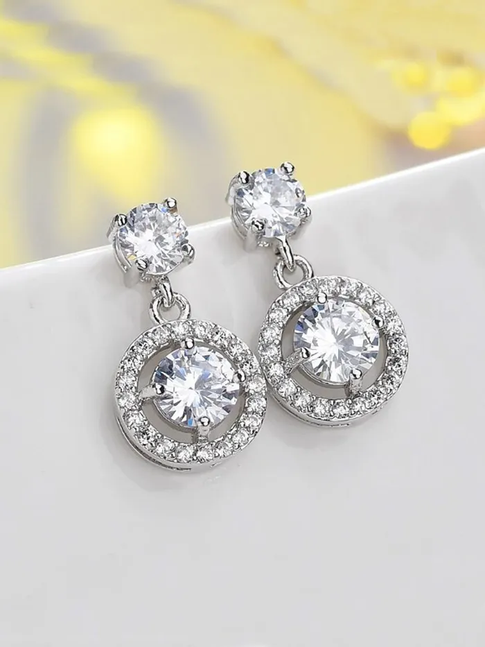 Necklaces Yellow Chimes Yellow Chimes Drop Earrings for Women with White Crystal Silvertoned Glamour Spark Drop Earrings For Women Girls