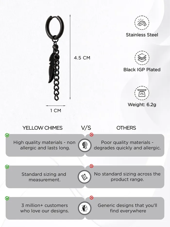 Necklaces Yellow Chimes Yellow Chimes Earrings for Men and Boys Stainless Steel Huggie Hoop Earrings Accessories Jewellery for Unisex Birthday Gift for Men and Women Anniversary Gift for Husband and Wife