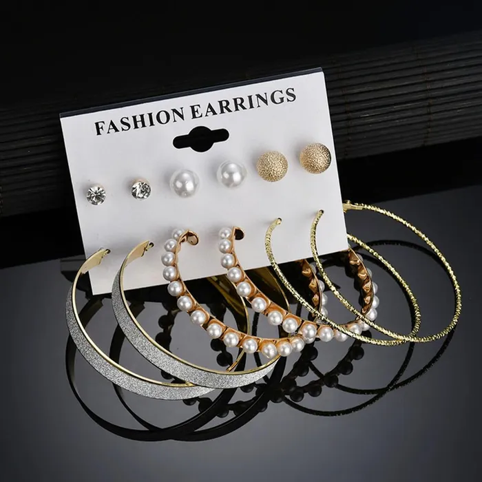 Necklaces Yellow Chimes Yellow Chimes Earrings for Women and Girls Fashion White Pearl Hoops Set Gold Plated Combo of 12 Pairs Stud Hoop Earring Set Birthday Gift for girls and women Anniversary Gift for Wife
