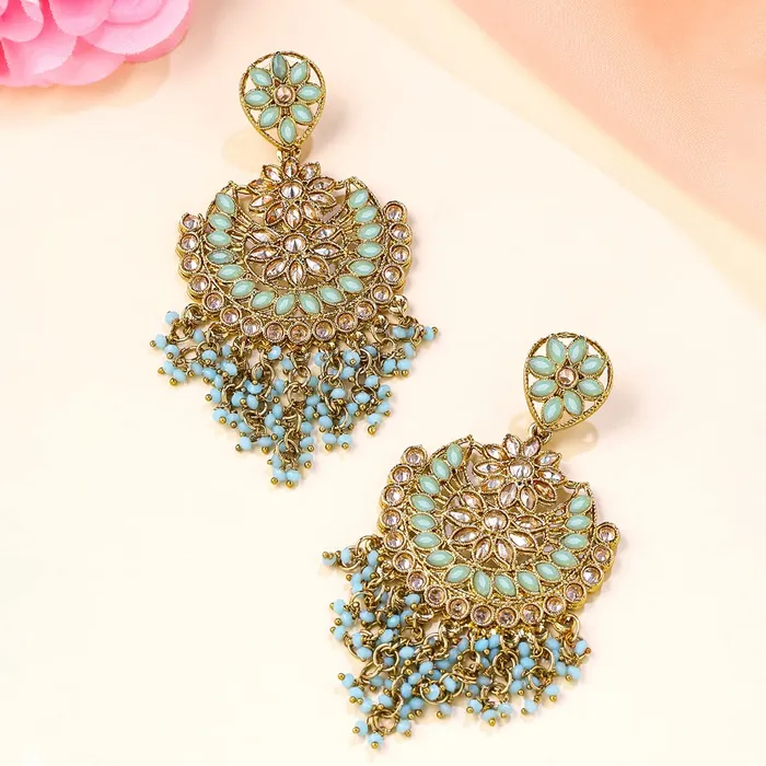 Necklaces Yellow Chimes Yellow Chimes Earrings for Women and Girls Kundan Chandbali Gold Plated Kundan Studded Beads Drop Chandbali Earrings Birthday Gift for girls and women Anniversary Gift for Wife