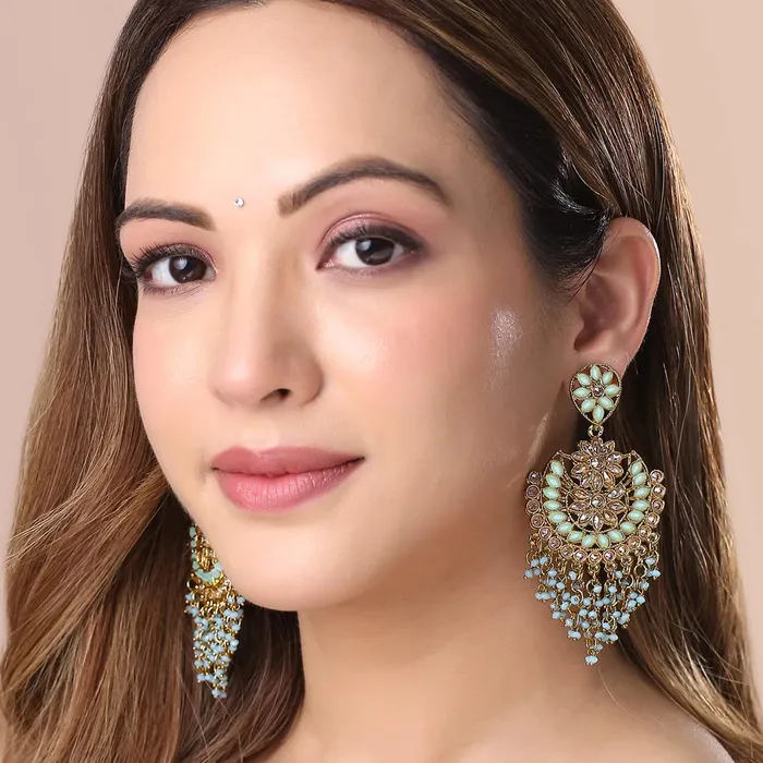 Necklaces Yellow Chimes Yellow Chimes Earrings for Women and Girls Kundan Chandbali Gold Plated Kundan Studded Beads Drop Chandbali Earrings Birthday Gift for girls and women Anniversary Gift for Wife