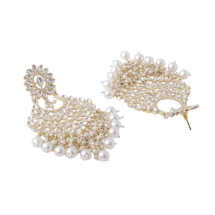 Necklaces Yellow Chimes Yellow Chimes Earrings for Women and Girls Kundans Chandbali Gold Plated Kundan Studded White Beads Drop Earrings Birthday Gift for girls and women Anniversary Gift for Wife
