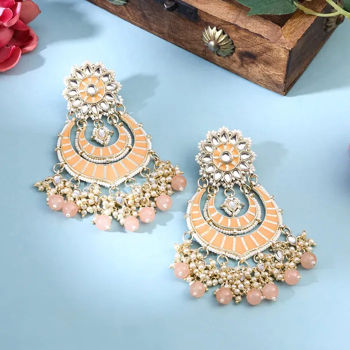 Necklaces Yellow Chimes Yellow Chimes Earrings for Women and Girls Meenakari Chandbali Gold Plated Pink Meenakari Chand Baliyan Earrings Birthday Gift for girls and women Anniversary Gift for Wife