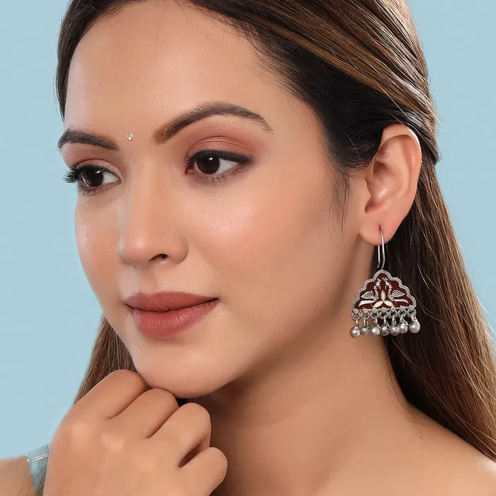 Necklaces Yellow Chimes Yellow Chimes Earrings for Women and Girls Meenakari Drop Earrings Silver Tone Maroon Meenakari Drop Earrings Birthday Gift for girls and women Anniversary Gift for Wife