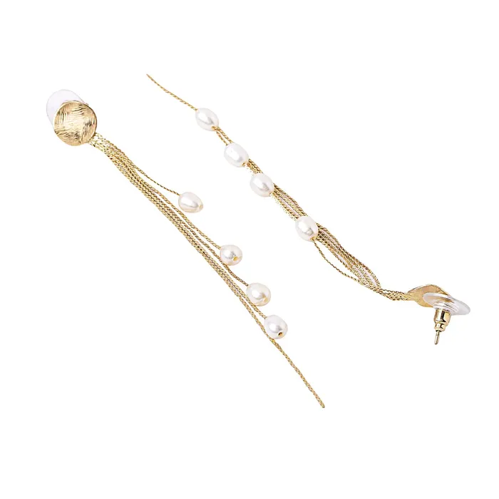 Necklaces Yellow Chimes Yellow Chimes Earrings For Women Gold Tone Clip On Stud With Long Tassel Chain Pearl Drop Hanging Dangler Earrings For Women and Girls