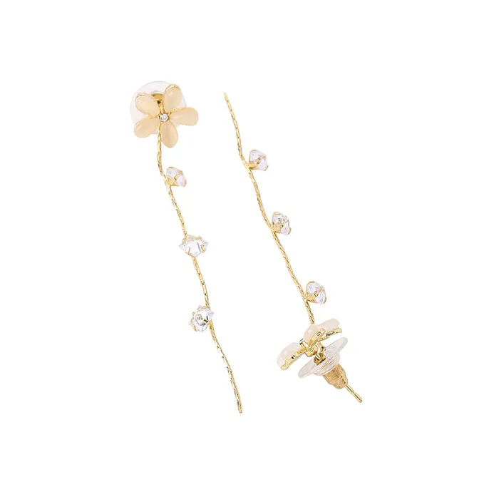 Necklaces Yellow Chimes Yellow Chimes Earrings For Women Gold Tone Crystal Studded Flower Stud With Linear Chain Tassel Hanging Dangler Earrings For Women and Girls