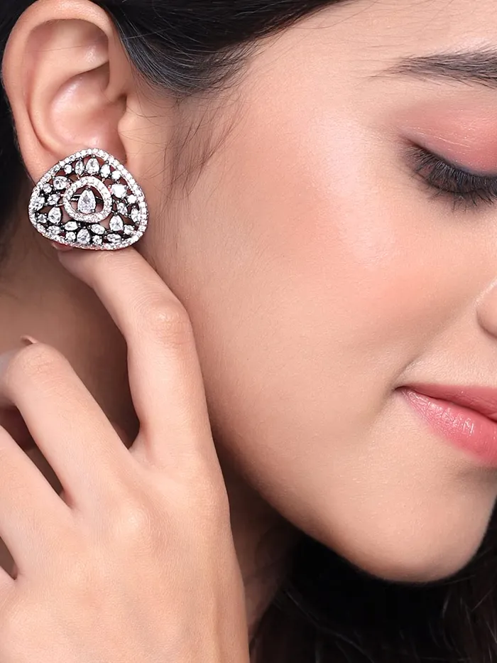 Necklaces Yellow Chimes Yellow Chimes Earrings for Women Silver Toned ADAmrican Diamond Crystal Studded Stud Earring for Women and Girls