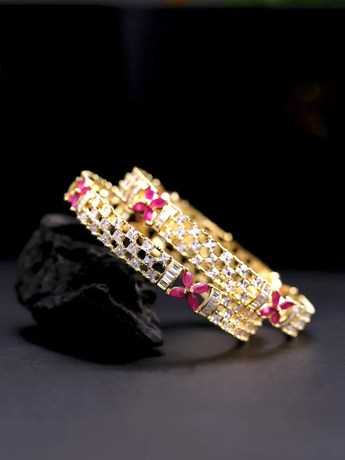 Necklaces Yellow Chimes Yellow Chimes Elegant Floral Design ADAmerican Diamond Studded 18k Gold Plated Classic 2 PCs Handcrafted Bangles Set for Women Girls 28