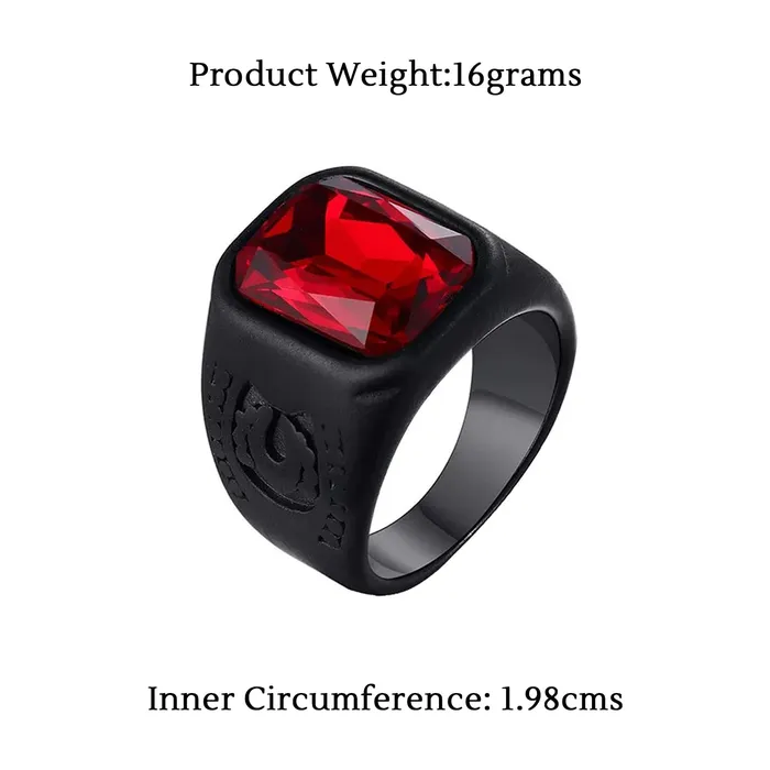 Necklaces Yellow Chimes Yellow Chimes Elegant Stainless Steel Western Red Stone Studded Black Ring for Men and Boys YCFJRG206SQSTNRD