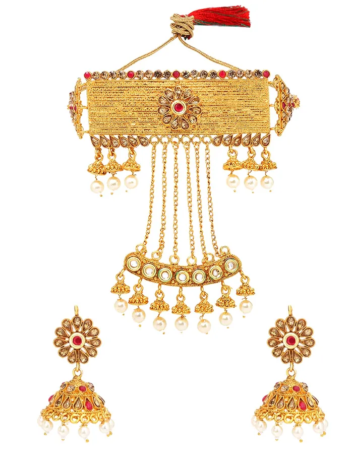 Necklaces Yellow Chimes Yellow Chimes Ethnic Gold Plated Studded stones Flower Jhumka design Pearl Traditional Choker Necklace Set for Women and Girls Medium YCTJNS67CKRPRLGL Necklaces Yellow Chimes Yellow Chimes Ethnic Gold Plated Studded stones Flower Jhumka design Pearl Traditional Choker Necklace Set for Women and Girls Medium YCTJNS67CKRPRLGL