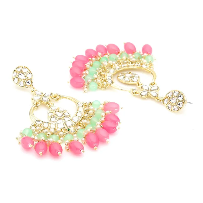 Necklaces Yellow Chimes Yellow Chimes Ethnic Gold Plated Traditional Meenakari Peacock Flower Design Beads Chandbali Earrings for Women and Girls Design 13