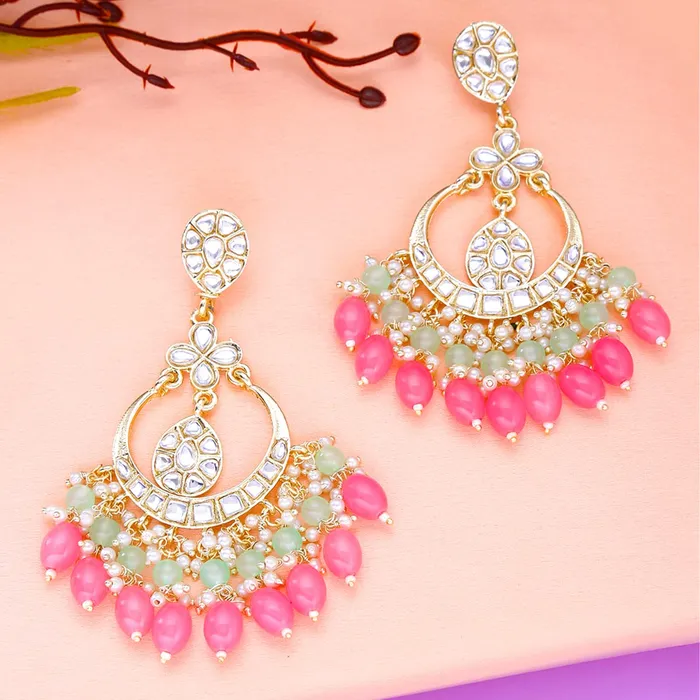 Necklaces Yellow Chimes Yellow Chimes Ethnic Gold Plated Traditional Meenakari Peacock Flower Design Beads Chandbali Earrings for Women and Girls Design 13
