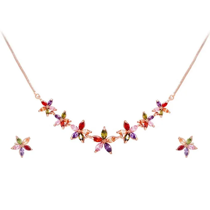 Necklaces Yellow Chimes Yellow Chimes Fashion Jewellery Set for Women Florets Charms Swiss Cubic Zirconia 18K Rose Gold Plated Necklace Set for Women and Girls Necklaces Yellow Chimes Yellow Chimes Fashion Jewellery Set for Women Florets Charms Swiss Cubic Zirconia 18K Rose Gold Plated Necklace Set for Women and Girls