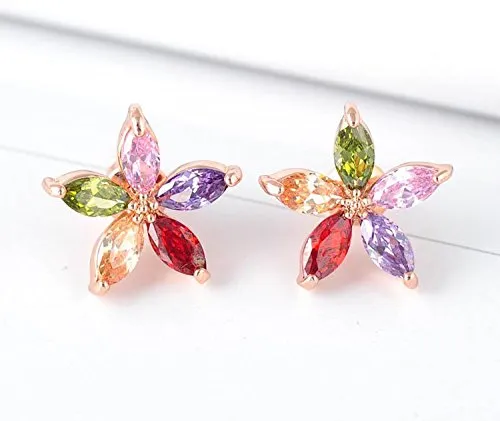 Necklaces Yellow Chimes Yellow Chimes Fashion Jewellery Set for Women Florets Charms Swiss Cubic Zirconia 18K Rose Gold Plated Necklace Set for Women and Girls