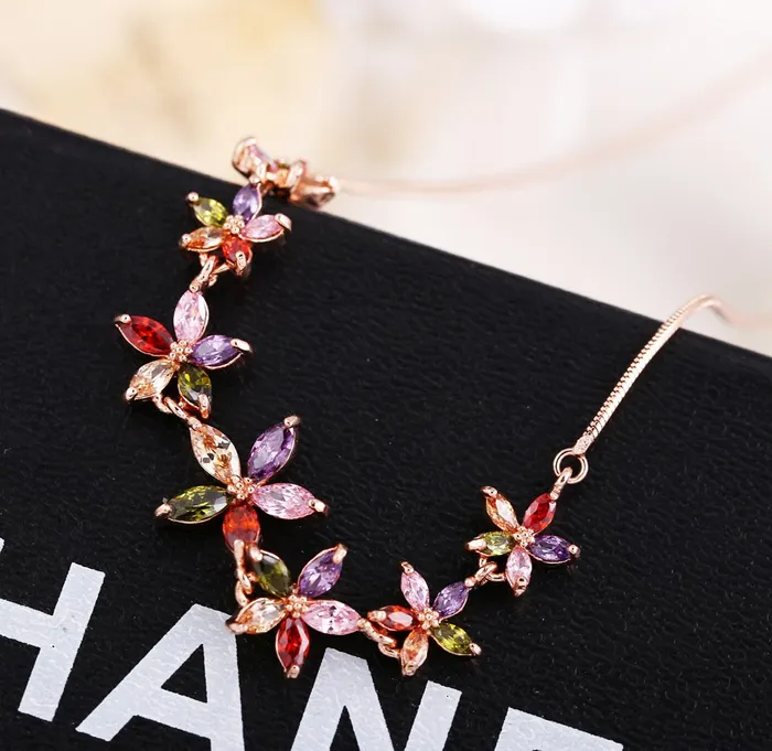 Necklaces Yellow Chimes Yellow Chimes Fashion Jewellery Set for Women Florets Charms Swiss Cubic Zirconia 18K Rose Gold Plated Necklace Set for Women and Girls