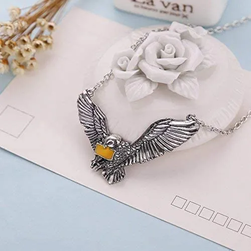 Necklaces Yellow Chimes Yellow Chimes Harry Potter Accessories Pendant for BoysHarry Potter Hedwig Post Owl Messenger with Letter of Admission Silver Pendant for Boys and Girls Unisex