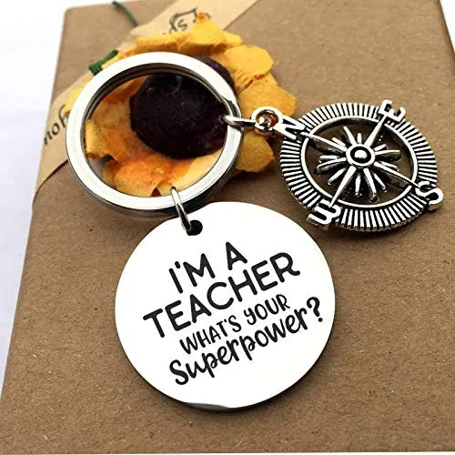 Necklaces Yellow Chimes Yellow Chimes Im A Teacher Whats Your Super Power Message Keychain Pendant with ChainGift for TeachersTeachers Day GiftTeachers Birthday Gift