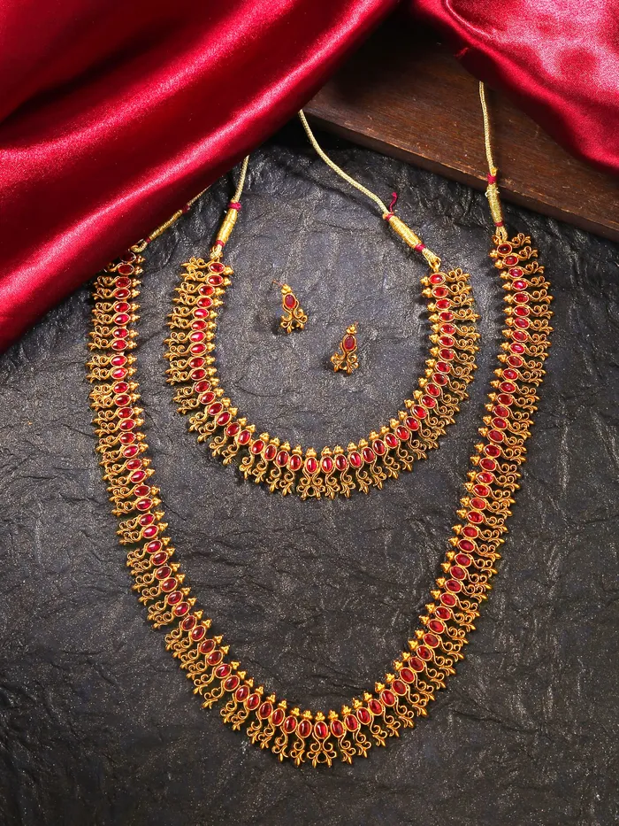Necklaces Yellow Chimes Yellow Chimes Jewellery Set for Women and Girls Traditional Red Kundans Necklace Set Gold Plated Multilayer Necklace Set Birthday Gift for girls and women Anniversary Gift for Wife