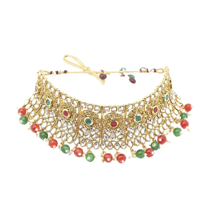 Necklaces Yellow Chimes Yellow Chimes Jewellery Set For Women Kundan studded Heavy Choker Set With Dangler Earrings and Mangtikka For Women and Girls