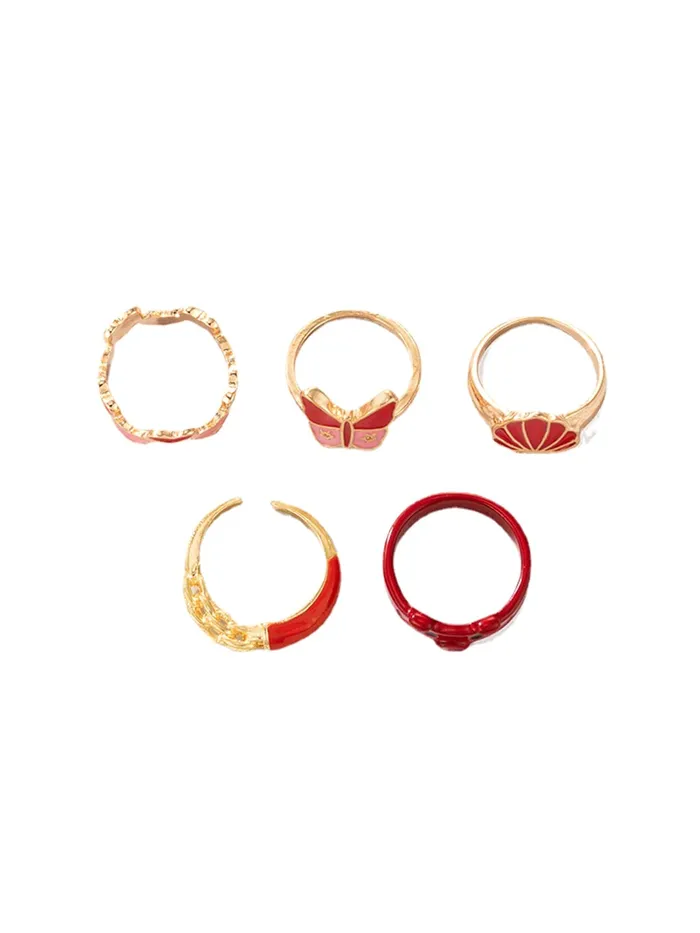 Necklaces Yellow Chimes Yellow Chimes Knuckle Rings for Women Combo of 5 Pcs Stack Rings Gold Plated Midi Finger Ring Set for Women and Girls