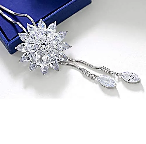 Necklaces Yellow Chimes Yellow Chimes Long Chain Necklace for Women Diamond Sparkling Crystal Flower Long Chain Pendant Necklace for Women and Girls