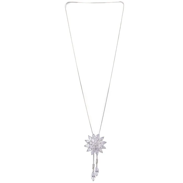 Necklaces Yellow Chimes Yellow Chimes Long Chain Necklace for Women Diamond Sparkling Crystal Flower Long Chain Pendant Necklace for Women and Girls