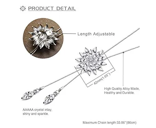 Necklaces Yellow Chimes Yellow Chimes Long Chain Necklace for Women Diamond Sparkling Crystal Flower Long Chain Pendant Necklace for Women and Girls