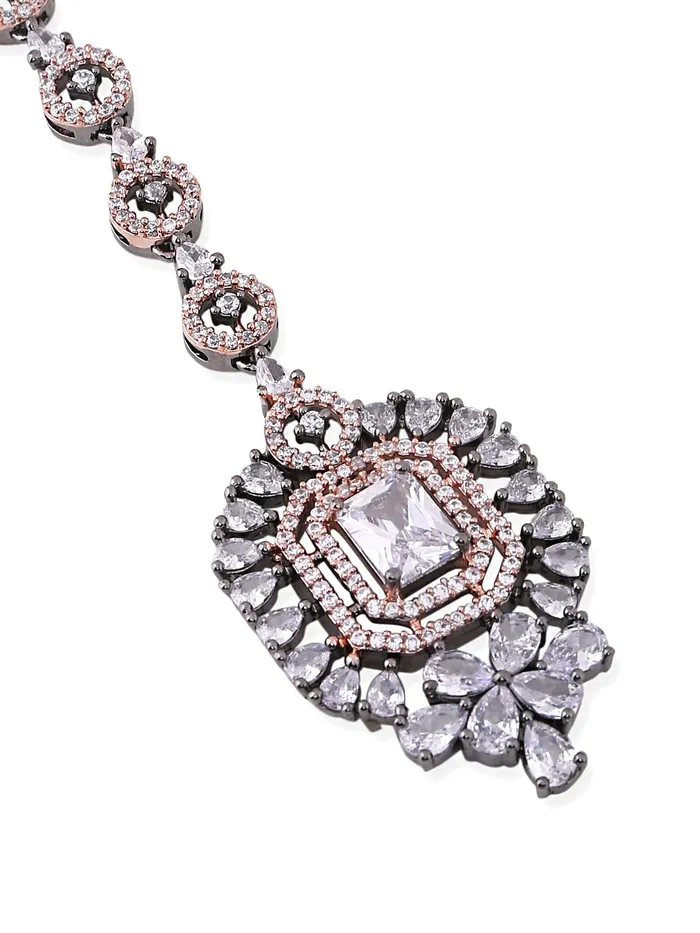 Necklaces Yellow Chimes Yellow Chimes Maang Tikka for Women Beautiful ADAmerican Diamond Studded Rhodium Plated Crystal Maang Tikka for Women and Girls Design 12