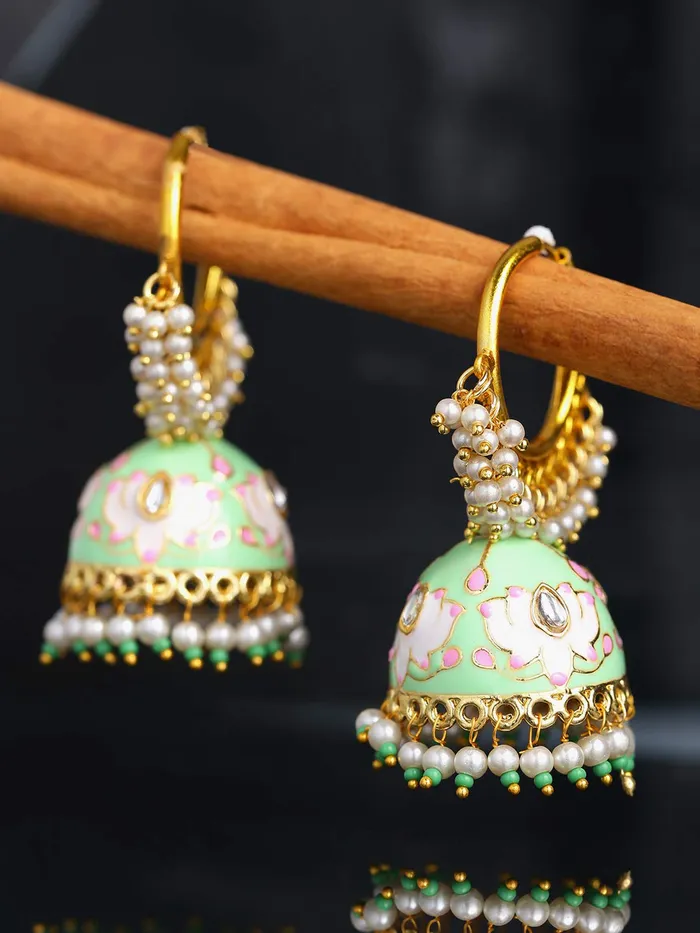Necklaces Yellow Chimes Yellow Chimes Meenakari Earrings Handcrafted Gold toned Traditional Green JhumkaJhumki Earrings for Women and Girls