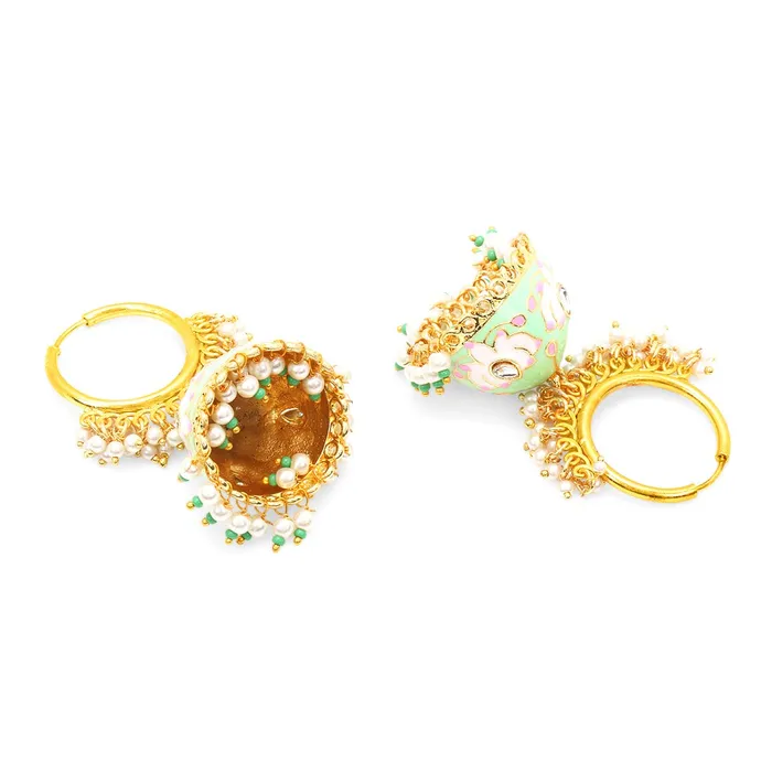 Necklaces Yellow Chimes Yellow Chimes Meenakari Earrings Handcrafted Gold toned Traditional Green JhumkaJhumki Earrings for Women and Girls