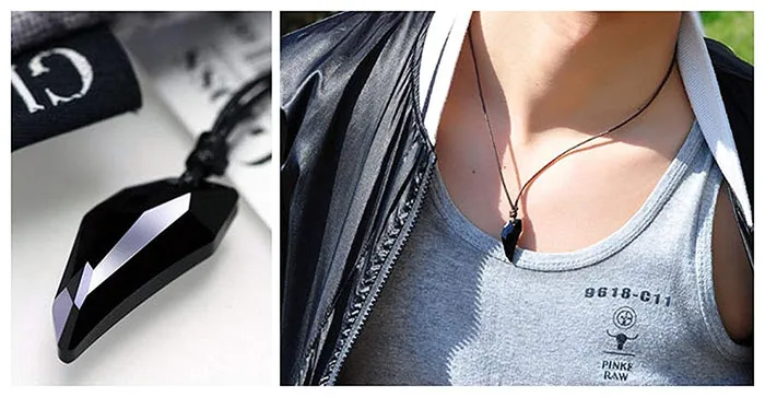 Necklaces Yellow Chimes Yellow Chimes Pendant for Men 2 PCs Combo Men Pendant Blue Black Crystal Wolf Tooth Evil Spirits Leather Rope Pendant for Men and Women