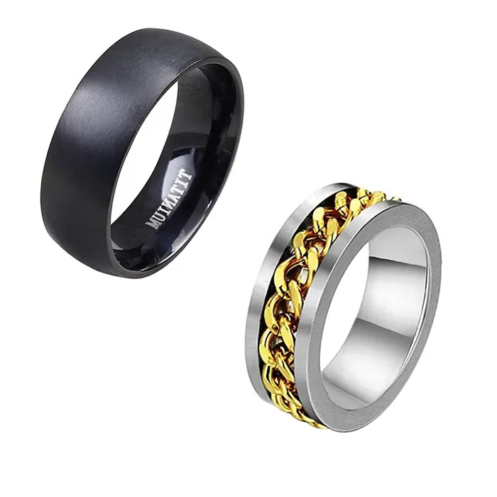 Necklaces Yellow Chimes Yellow Chimes Rings for Men 2 PCs Combo Stainless Steel Western Style Titanuium Black Band Tough Dude Chain Rings for Men and Boys Necklaces Yellow Chimes Yellow Chimes Rings for Men 2 PCs Combo Stainless Steel Western Style Titanuium Black Band Tough Dude Chain Rings for Men and Boys