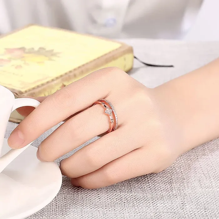 Necklaces Yellow Chimes Yellow Chimes Rings for Women Rose Gold Rings Crystal Pave Setting Eternity Love 18K Rose Gold Plated Adjustable Ring for Women Girls