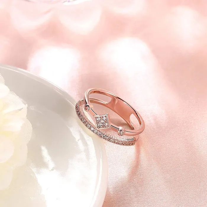 Necklaces Yellow Chimes Yellow Chimes Rings for Women Rose Gold Rings Crystal Pave Setting Eternity Love 18K Rose Gold Plated Adjustable Ring for Women Girls