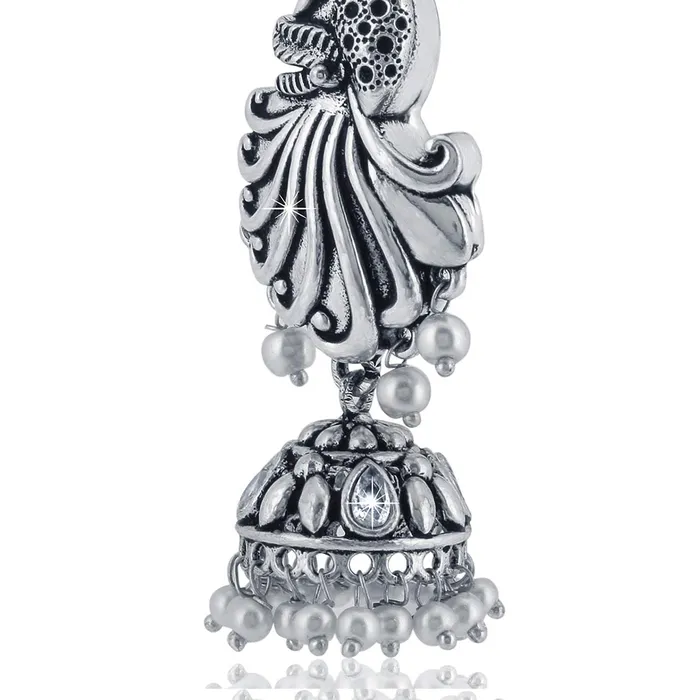 Necklaces Yellow Chimes Yellow Chimes Silver Oxidized Pearl Jhumka Earrings Peacock Designed Jhumki Earrings for Women Girls