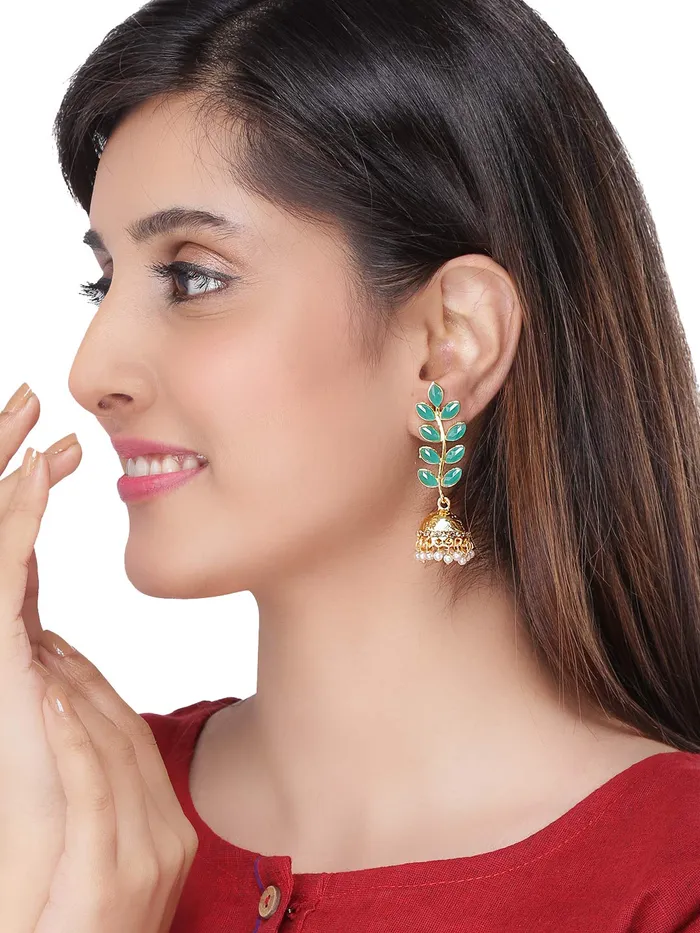 Necklaces Yellow Chimes Yellow Chimes Stylish Wine Traditional Jhumka Green Golden Earrings for Women and Girls