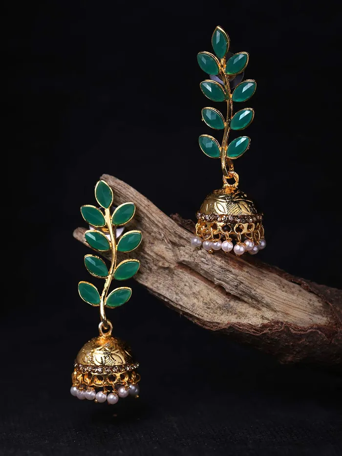 Necklaces Yellow Chimes Yellow Chimes Stylish Wine Traditional Jhumka Green Golden Earrings for Women and Girls