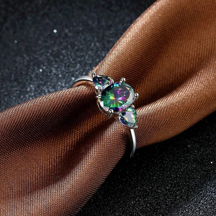 Necklaces Yellow Chimes Yellow Chimes Three Stone Alloy Crystal Platinum Plated Ring for Women Girls