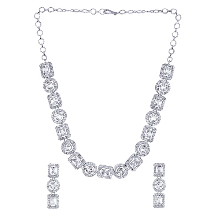 Necklaces Yellow Chimes Yellow Chimes Traditional American Diamond Rhodium Rose Gold Plated AD Necklace Jewellery Set for Women Necklaces Yellow Chimes Yellow Chimes Traditional American Diamond Rhodium Rose Gold Plated AD Necklace Jewellery Set for Women