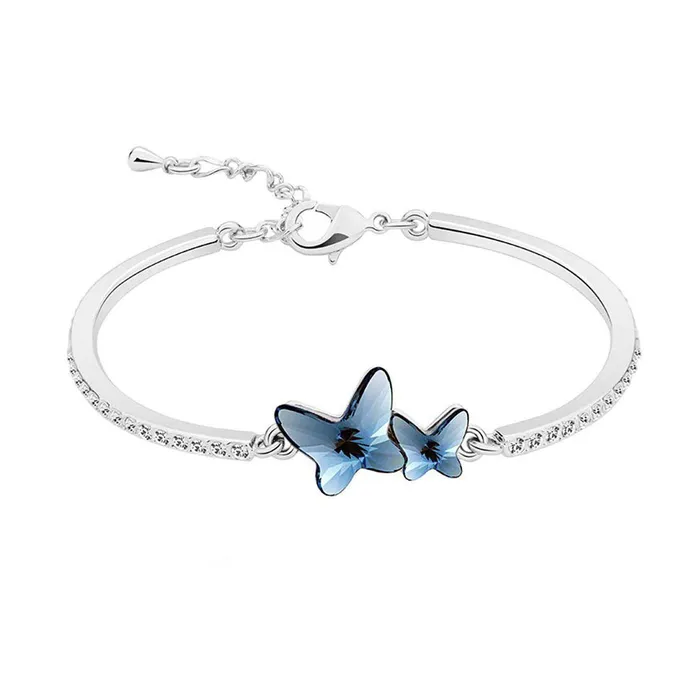 Necklaces Yellow Chimes Yellow Chimes Valentine Gift for Girls Silver Plated Blue Butterfly Crystal Bracelet for Women and Girls Necklaces Yellow Chimes Yellow Chimes Valentine Gift for Girls Silver Plated Blue Butterfly Crystal Bracelet for Women and Girls