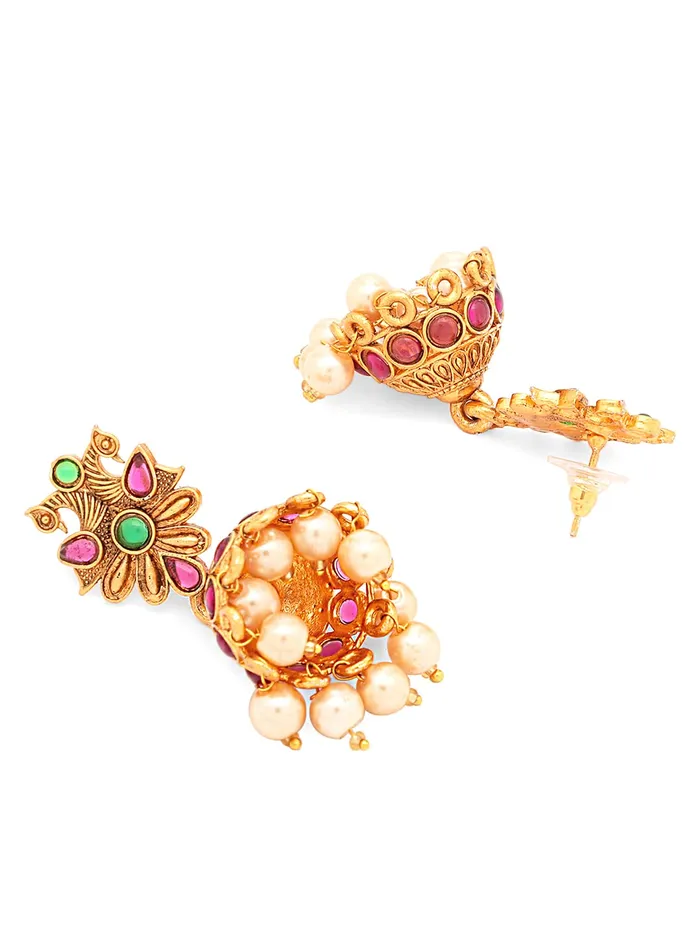 Necklaces Yellow Chimes Yellow Chimes Womens Temple Traditional Gold Plated Studded Stone Antique Jewellery Necklace Set