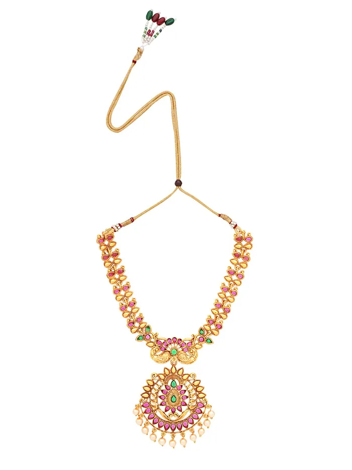Necklaces Yellow Chimes Yellow Chimes Womens Temple Traditional Gold Plated Studded Stone Antique Jewellery Necklace Set