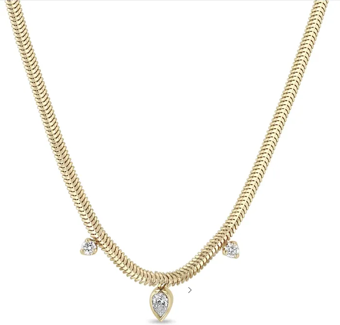 Necklaces Zo Chicco 14K PEAR PRONG DIAMOND SNAKE CHAIN NECKLACE