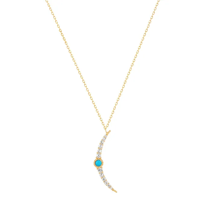 NORA Turquoise White Sapphire Crescent Moon Necklace AURELIE GI Necklaces