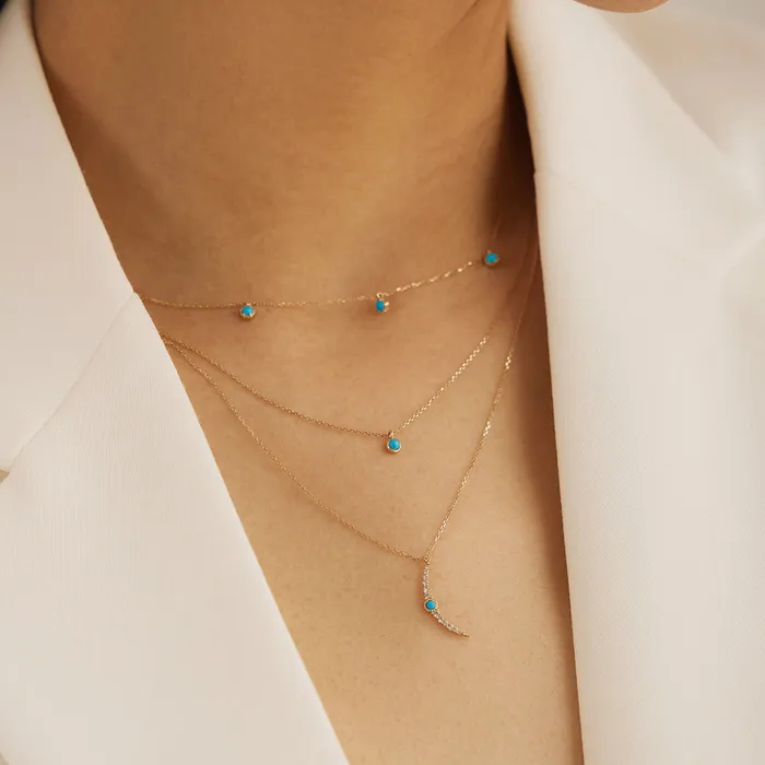 NORA Turquoise White Sapphire Crescent Moon Necklace AURELIE GI Necklaces