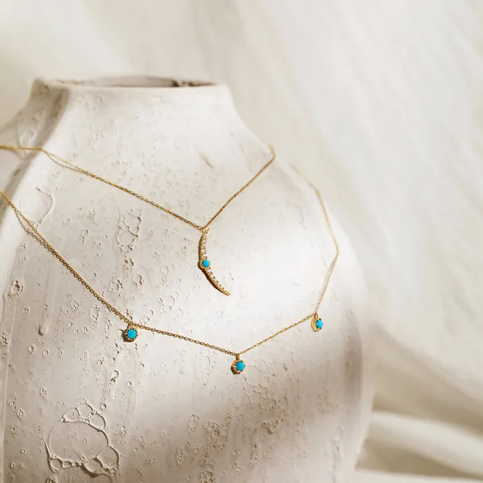 NORA Turquoise White Sapphire Crescent Moon Necklace AURELIE GI Necklaces