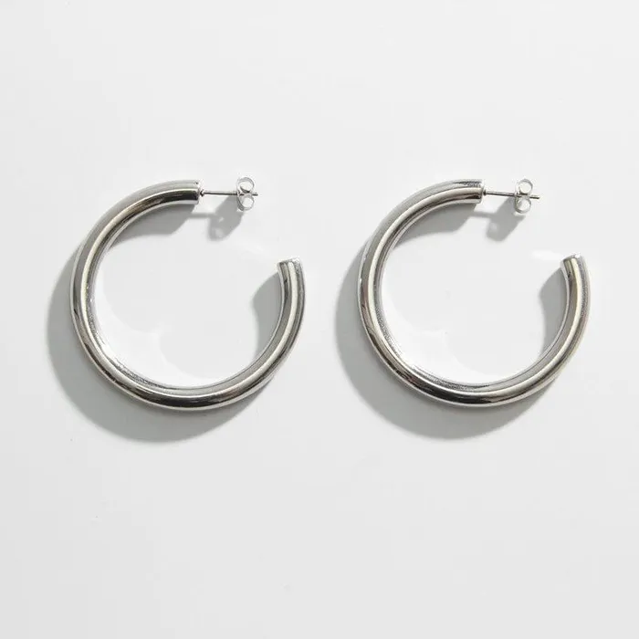 Oversized Silver Tube Hoops Biella Vintage Rings