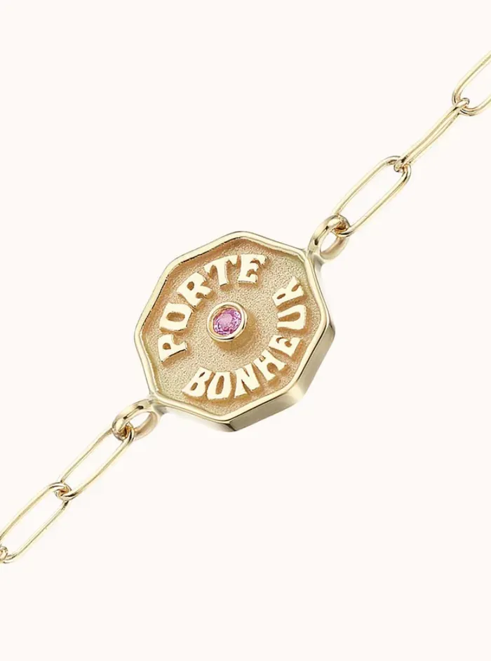 PETITE PB RAISED GOLD BRACELET PINK SAPPHIRE Marlo Laz Bracelets