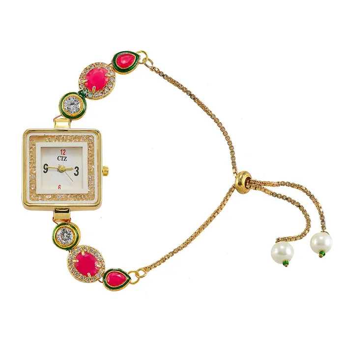 PreStyled Sets Yellow Chimes Yellow Chimes Classic Design Crystal Studded Kundan Gold Plated Traditional Square Shaped Adjuatable Chain Charm Bracelet for Women Girls PreStyled Sets Yellow Chimes Yellow Chimes Classic Design Crystal Studded Kundan Gold Plated Traditional Square Shaped Adjuatable Chain Charm Bracelet for Women Girls
