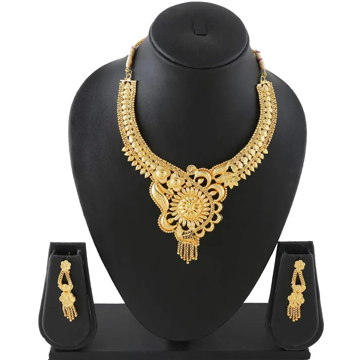 PreStyled Sets Yellow Chimes Yellow Chimes Ethnic One Gram Gold Designer Antique Golden Traditional Choker Necklace with Earrings Jewellery Set for Women Girls